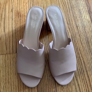 Kate Spade light pink scallop leather mules with cork heel pretty spring shoes